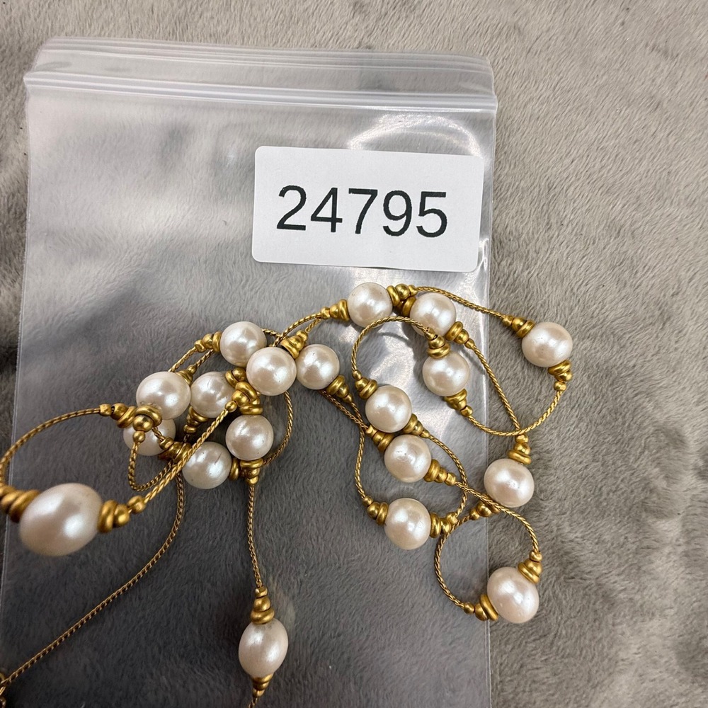Modern Anne Klein Necklace Faux Pearl Long Beaded Gold Tone Signed Flapper 32" - Picture 8 of 8